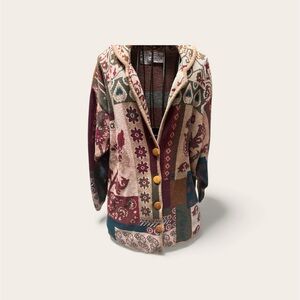 Vintage CHU Patchwork Knit Cardigan with Button Closure
